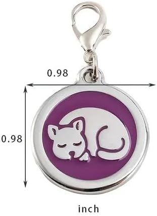 Personalized Pet ID Tags with Lobster Claw Clasp for Kittens and Cats - Small pet Tags for Cats, cat Name Tags for Collar, Custom cat id tag (Sleeping-Round-Small: Pink)