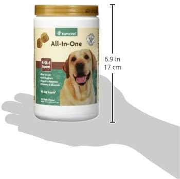 NaturVet All-in-One Dog Supplement - for Joint Support, Digestion, Skin, Coat Care – Dog Multivitamins with Minerals, Omega-3, 6, 9 – Wheat-Free Vitamins for Dogs – 120 Soft Chews
