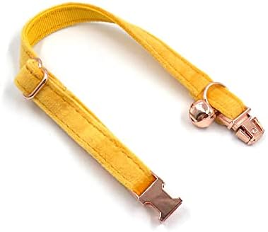 Personalized Cat Collar with Bells,Velvet Customized Small Cat Collar with Name Tag,Pet Collar with Name Phone Number Engraved ID Tags for Boy and Girl Kitten Cats (Turmeric)