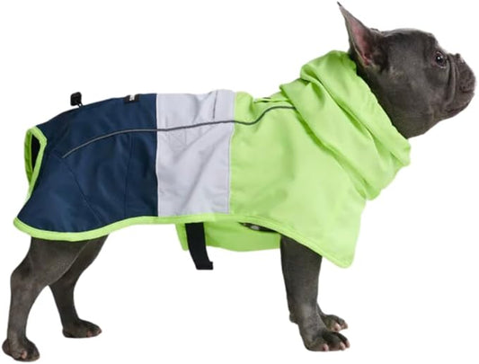 Spark Paws Dog Raincoat, Waterproof Windproof Rain Jacket, for Small Medium Large Extra Large Dogs, Reflective Breathable Full-Body Coverage Dry Suit - Neon White Navy Blue, XL