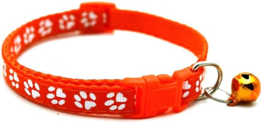 Adjustable Cat Collar Breakaway Clasp and Perfect Kitten Collar with Bell and Available Cat Collars for Girl and Boy Designs Lightweight and Safe Puppy Collar with Cute Paw Prints (Orange)