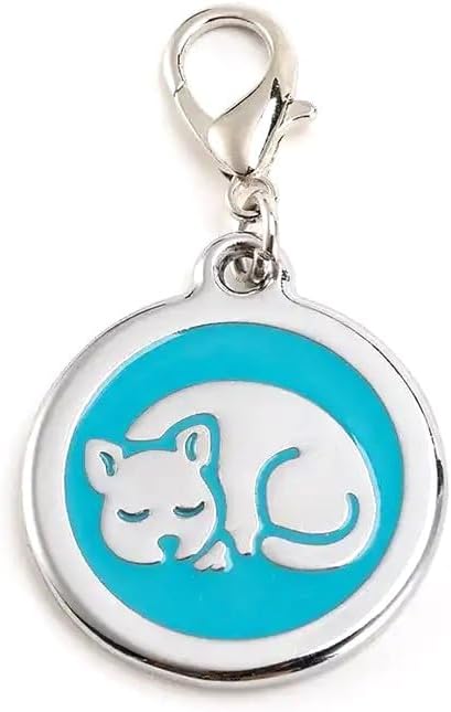 Personalized Pet ID Tags with Lobster Claw Clasp for Kittens and Cats - Small pet Tags for Cats, cat Name Tags for Collar, Custom cat id tag (Sleeping-Round-Small: Blue)