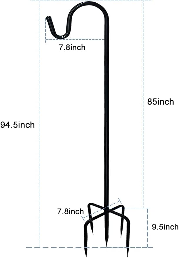 Adjustable Shepherds Hook with 5 Prong Base,94.5 Inch Tall Heavy Duty Hanging Stakes for Plant Bird Feeder Solar Light Plant Hanger for Outdoor Garden Wedding Decor,Matte Black(2 Packs)