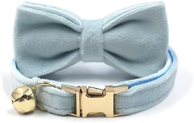 Personalized Cat Collar with Bells,Velvet Customized Small Cat Collar with Name Tag,Pet Collar with Name Phone Number Engraved ID Tags for Boy and Girl Kitten Cats (Sky Blue)