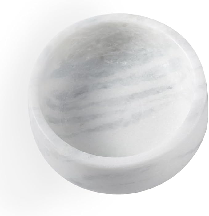 White Marble Dog Bowls, Non-Slip Dog Food Water Bowl Small, Heavy Duty Pet Bowl for Cats and Medium Dogs, Weighted African Natural Marble, Holds 4 Cups(5lbs)