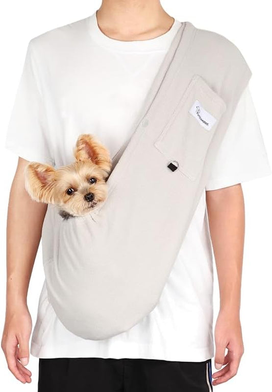 Dog Sling Carrier for Cats and Small Dogs – Hands Free Pet Sling with Adjustable Safety Strap & Buckle, Soft Cat Sling Carrier for Snuggling, Portable Dog Carrier Sling (Large, Grey)