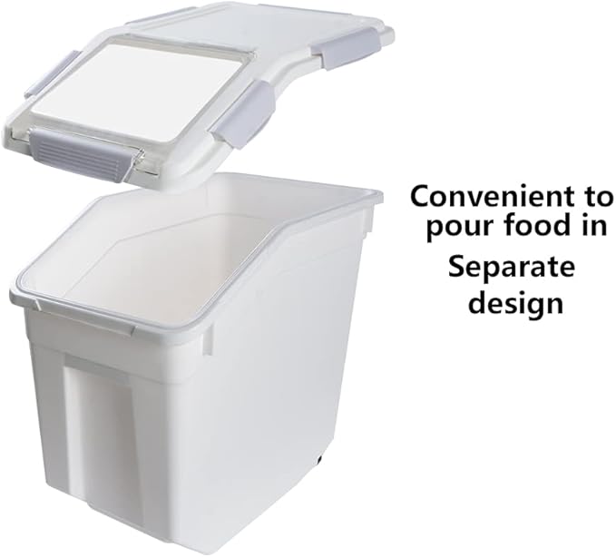 Saim Large Flour & Food Storage Container 25LB, Rice Dispenser & Dog Food Container with Lid, BPA Free Plastic for Rice, Flour, Dry Food Organization Cat Food Bin Bulk on wheels (Gray)