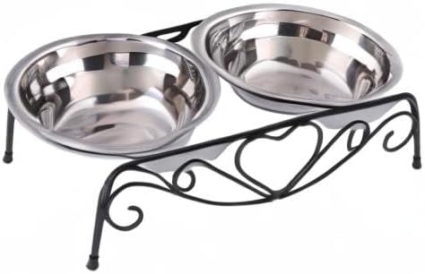 Elevated Double Pet Bowl, Polished Stainless Steel Modern Cat Dog Double Puppy Pet Water Food Lower Raised Feeder Dish Bowls Stand US for Home, Great Gift