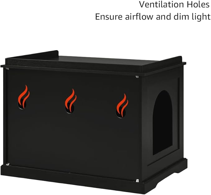 unipaws Black Cat Litter Box Enclosure Furniture, Kitty Hidden Cover, Concealed Dog Proof Litter Boxes Cabinet, Hideaway Litter Box, Cat House