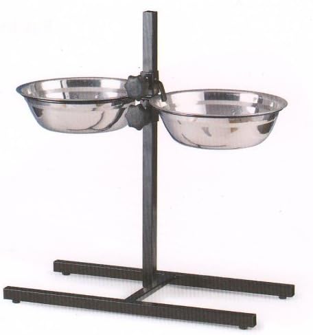 Mcage Adjustable 3-Quart Double Wrought Iron Chew Free Stainless Steel Dog Cat Pet Diner Food Water Bowls