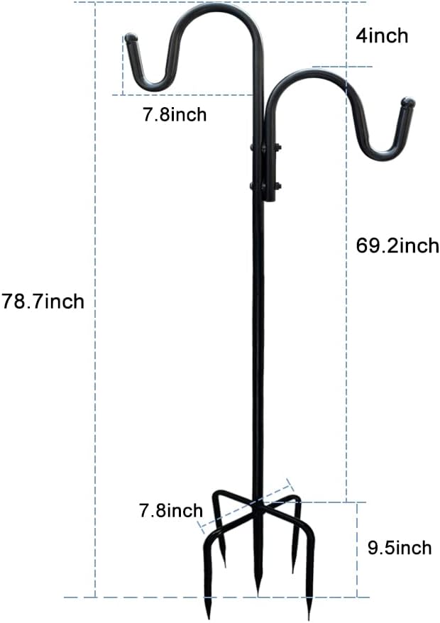 Adjustable Double Shepherds Hook,78.7 Inch Tall Heavy Duty Hanging Two Sided Garden Pole for Bird-Feeder Lantern Plant-Hook Garden,Plant Stand Hanger for Outdoor Wedding Decor