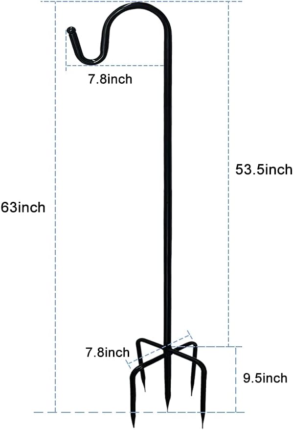 Adjustable Shepherds Hook with 5 Prong Base,63 Inch Tall Heavy Duty Hanging Stakes for Plant Bird Feeder Solar Light Plant Hanger for Outdoor Garden Wedding Decor,Matte Black(2 Packs)