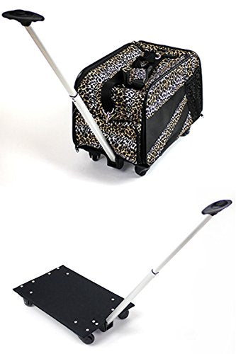 dbest products Pet Smart Cart, Medium, Leopard, Rolling Carrier with Wheels Soft Sided Collapsible Folding Travel Bag, Dog Cat Airline Approved Tote Luggage Backpack
