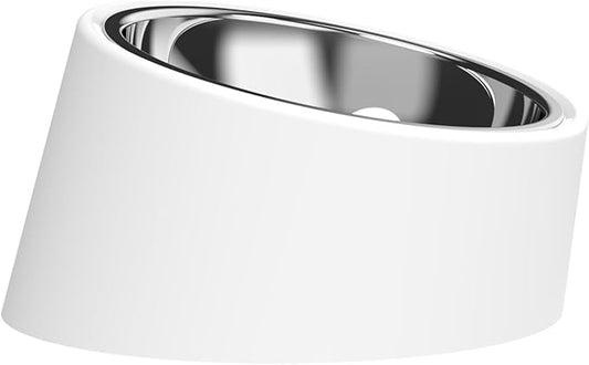 15° Tilted Elevated Dog Bowl in White, Anti-Choke Non-Spill Stainless Steel Pet Bowl, Detachable 2-in-1 Easy Access Feeder for Medium Dogs and Cats (Size M)