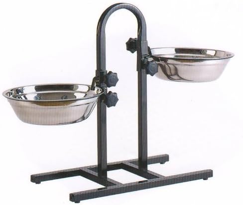 Mcage Adjustable Double Wrought Iron Chew Free Stainless Steel Dog Cat Pet Diner Food Water Bowls