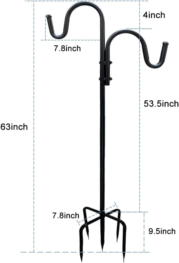 Adjustable Double Shepherds Hook,63 Inch Tall Heavy Duty Hanging Stakes Two Sided Garden Pole for Bird-Feeder Lantern Plant-Hook Garden-Stake,Plant Stand Hanger for Outdoor Wedding Decor