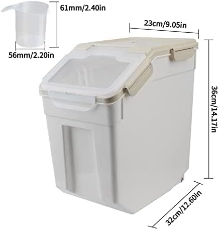 2Pcs Airtight Rice Flour Storage Container 25lbs, Large Pet Food Container Box Plastic Rice Storage Bin with Lid, Grain Cereal Bucket with Spoon Measuring Cup and Wheel (Grey)