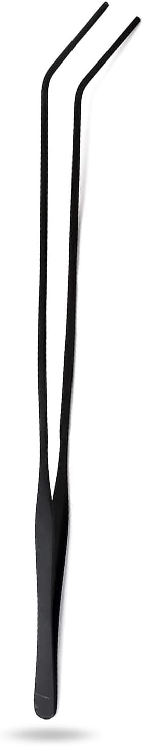 Aquarium Tweezers Stainless Steel Curved Tweezer with Carbonation Protection Coating Long Reptiles Feeding Tongs for Fish Tank Aquatic Plants Spider Snakes Lizards, 15 inch - Black