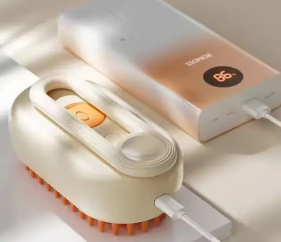 3-in-1 Cat Grooming Brush – Water Spray & Self-Cleaning Shedding Brush for Cats & Dogs – Pet Hair Removal & Massage Comb for Long & Short Hair (beige).