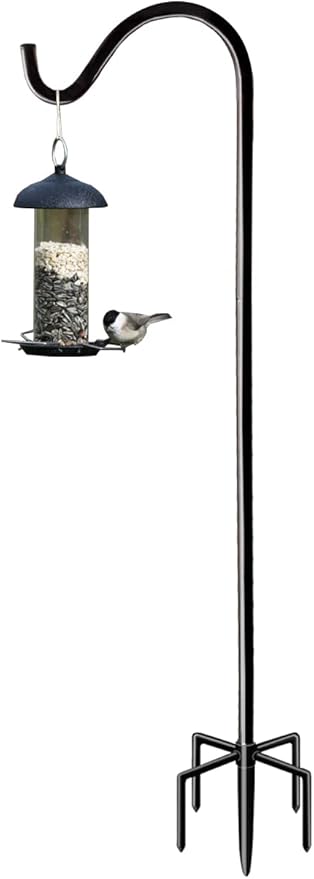 60 Inch Tall Outdoor Shepherds Hook with 5 Prong Base, Adjustable Bird Feeder Pole Hanger for Hanging Outside Birdfeeders, Plant Baskets, Lanterns, Wedding Decor