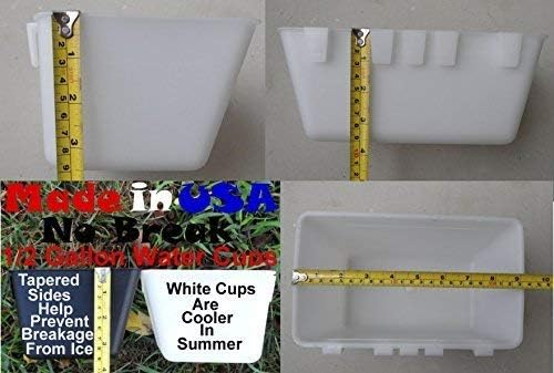 Cage Cups 1/2 Gallon / 64 fl oz Hanging Feed & Water Cage Cups for Chicken, Gamefowl, Poultry, Quail, Pheasant (12, White)