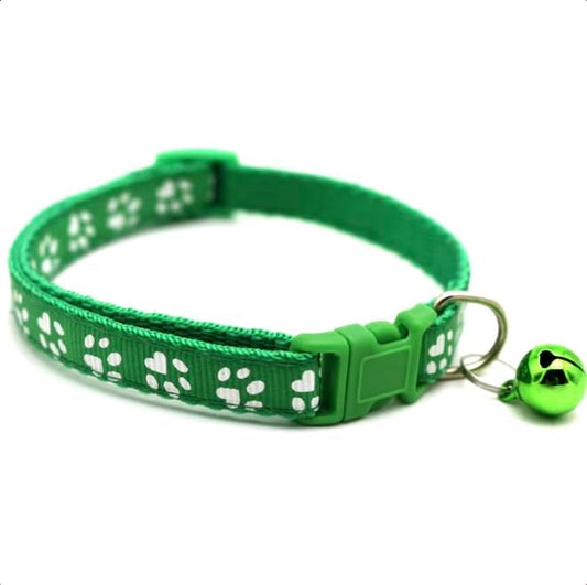 Adjustable Cat Collar Breakaway Clasp and Perfect Kitten Collar with Bell and Available Cat Collars for Girl and Boy Designs Lightweight and Safe Puppy Collar with Cute Paw Prints (Dark Green)