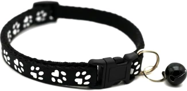 Adjustable Cat Collar Breakaway Clasp and Perfect Kitten Collar with Bell and Available Cat Collars for Girl and Boy Designs Lightweight and Safe Puppy Collar with Cute Paw Prints (Black)