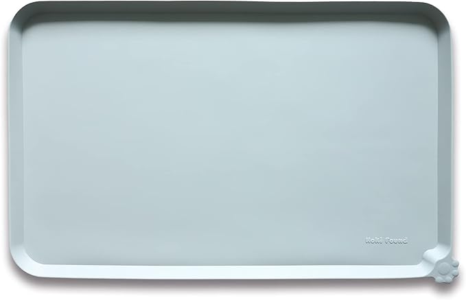 Hoki Found Silicone Pet Food Tray - High-Lips Dog Cat Bowl Mats - Waterproof Dog Cat Food Mats - Battleship