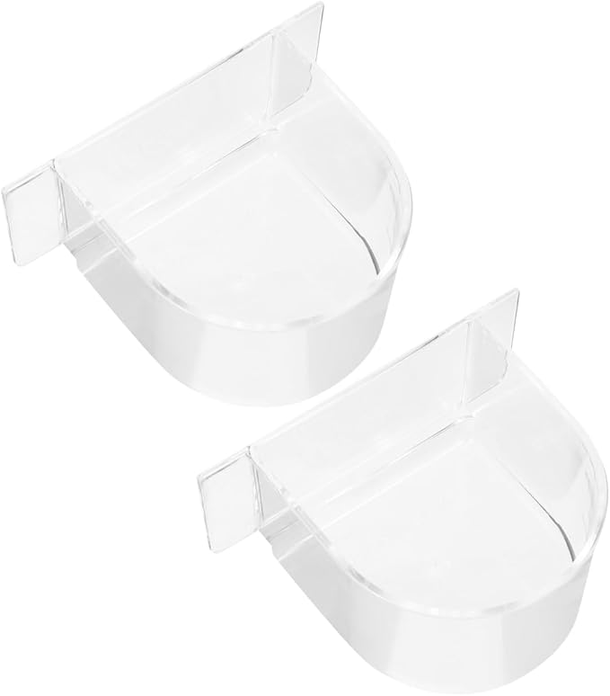 Kisangel 2PCS Bird Cage Feeder Trough, Clear Bird Feeder Cups Parrot Water Bowl for Cage Replacement