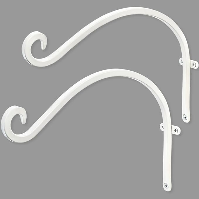Bird Feeder Hanger: 12-Inch Wall-Mounted Plant Bracket Outdoor - 2 Pieces White Plant Hooks for Hanging Flower Baskets