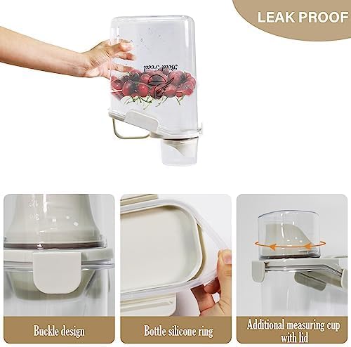 Bird Seed Storage Container,2.8L Airtight Bird Food Container with Handle and Measuring Cup,Portable Pet Food Container for Wild Bird Sunflower Seed-BPA Free Transparent/White