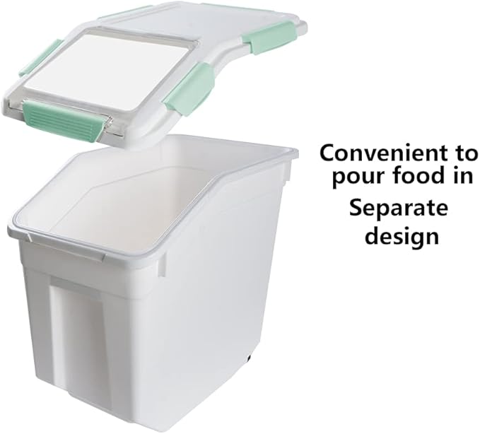 Saim Flour & Food Storage Container 25LB, Rice Dispenser & Dog Food Container with Lid, BPA Free Plastic with Measuring Cup for Rice, Flour, Dry Food Organization Cat Food Bin Bulk on wheels (Green)