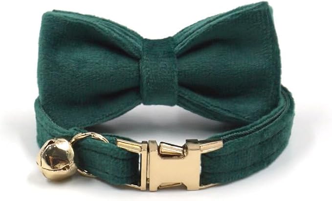 Personalized Cat Collar with Bells,Velvet Customized Small Cat Collar with Name Tag,Pet Collar with Name Phone Number Engraved ID Tags for Boy and Girl Kitten Cats (Christmas Green)