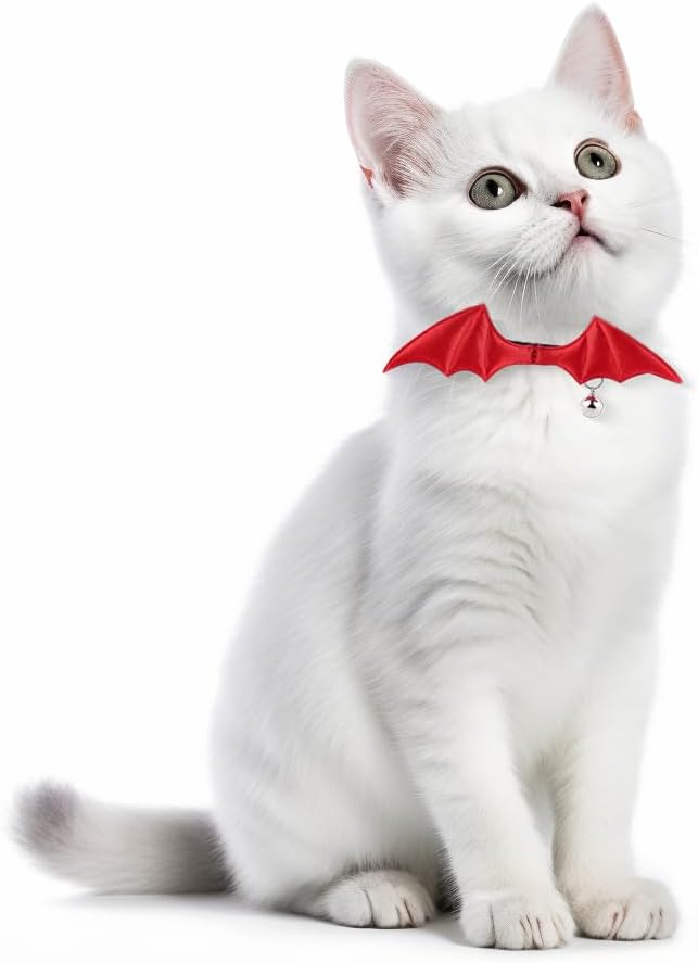 1 PC Bat Wing Cat Collar with Bell, Adjustable Kitten Collar with Safety Breakaway Buckle for Boy&Girl Cats, Halloween Christmas Cat Accessories for Kitten Puppy