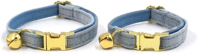Personalized Cat Collar with Bells,Velvet Customized Small Cat Collar with Name Tag,Pet Collar with Name Phone Number Engraved ID Tags for Boy and Girl Kitten Cats (Mist Blue)