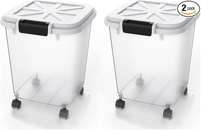 HANAMYA 30 LB Rice Storage Container with Measuring Cup, BPA free, For Rice | Grain | Pet Food | Flour, 2 coun, Clear & Black