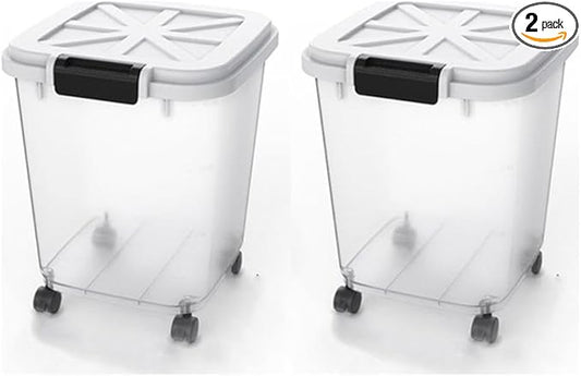 HANAMYA 30 LB Rice Storage Container with Measuring Cup, BPA free, For Rice | Grain | Pet Food | Flour, 2 coun, Clear & Black