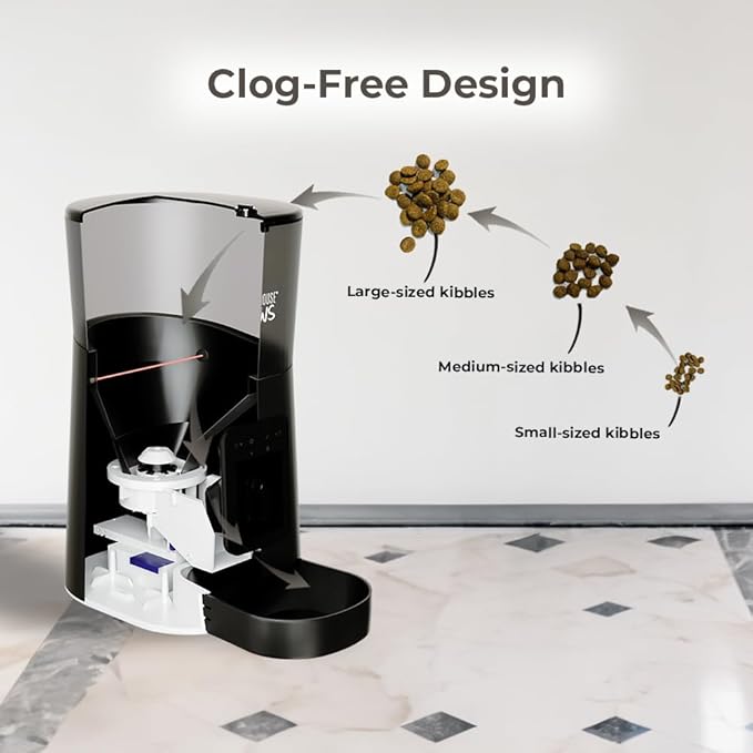 Smart HD Cat Feeder, 2 Way Audio + Voice Recording, Automatic Feeder for Dog with 1080p Night Vision Camera, WiFi App Controlled, Battery Backup, Anti Jam 6L Upto 15 Daily Meals, Black