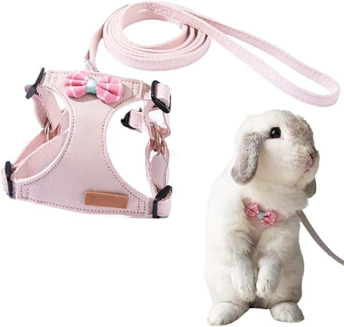 Rabbit Harness and Leash - Adjustable Bunny Harness Escape Proof for Walking Runnig Hiking Camping Outdoor - Cute Small Animal Harness Leash Set (Small,Pink)