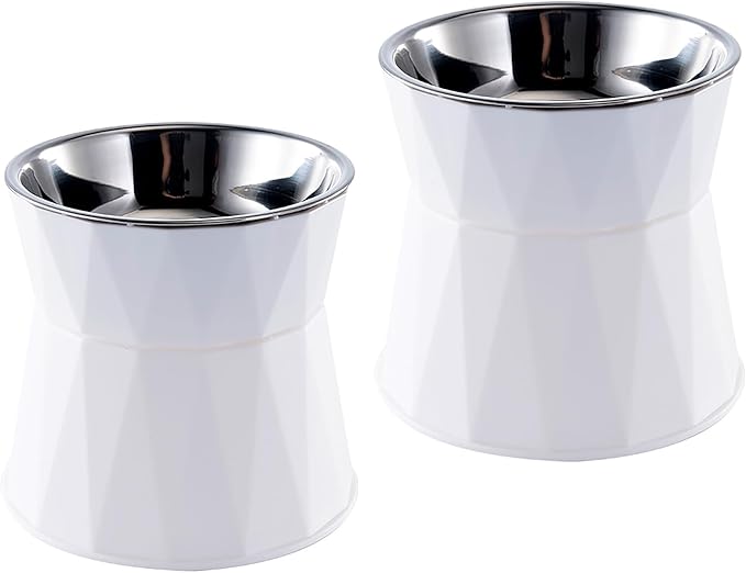 Elevated Cat Bowls for Food and Water 2Pcs, Raised Cat Food Bowls Beneficial for Digestion, Resonable Height, Whisker-Relief, Easy to Clean, 13oz(White)