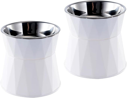 Elevated Cat Bowls for Food and Water 2Pcs, Raised Cat Food Bowls Beneficial for Digestion, Resonable Height, Whisker-Relief, Easy to Clean, 13oz(White)