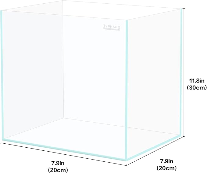 Tall Rimless Aquarium 3 Gallon, Ultra Clear Low Iron Nano Fish Tank for Betta, L7.9×W7.9×H11.8 Glass Thickness 5mm with EVA Foam Leveling Mat
