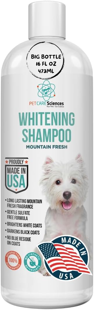 16 fl oz Dog Whitening Shampoo - Dog Shampoo for White Dogs - Brightens White and Darkens Dark Coats - Tearless and Natural - Hair and Fur Whitener for Dogs - Made in The USA