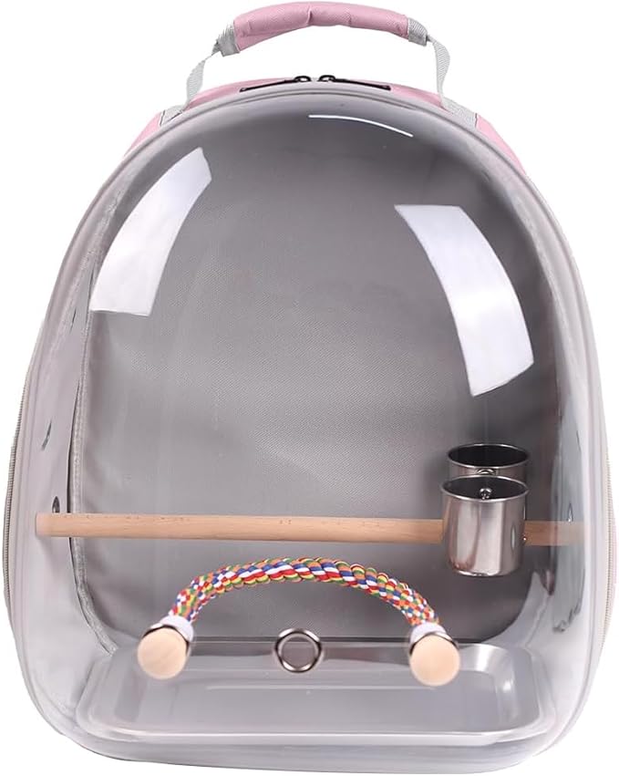 Bird Travel Backpack Carrier, Clear Bubble Window Transport Backpack for Birds, Space Capsule Astronaut Liked Vet Carry Book Bag for Parakeet Parrot (Pink, Multi Vents)