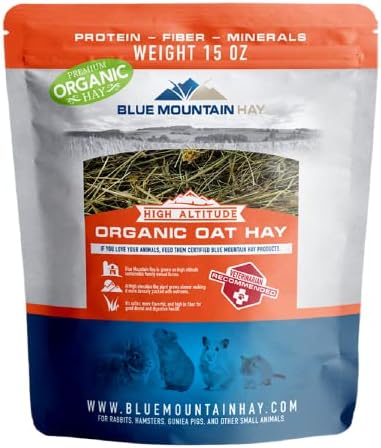 Blue Mountain Hay | Fresh Organic Oat Hay (15 Ounce) | Good for Sensitive Digestion | High-Altitude Hay Pet Food for Rabbits, Guinea Pigs, Chinchillas, Hamsters, and Other Small Pets
