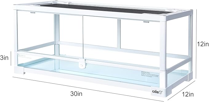 OIIBO Full Glass Long Tank Reptile Terrarium 20 Gallon, Front Opening Terrarium 30" x 12"x 12" for Reptile Pets Gecko Lizard Snake, Double Front Opening Doors & Ventilation Top Screen (Knock-Down)