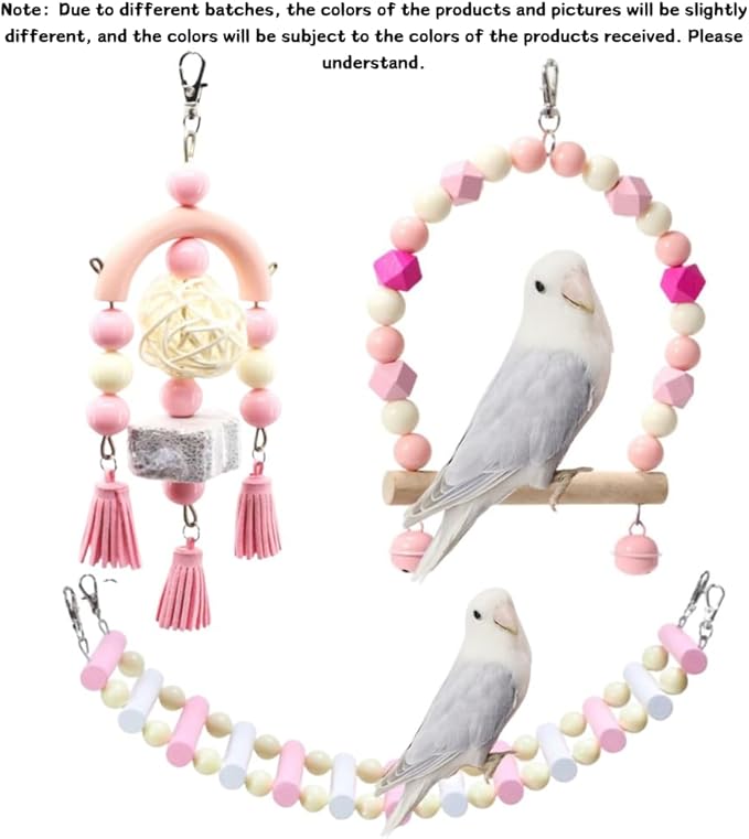 3PCS Bird Toys Bird Foraging Toys Chewing Hanging Birdcage Swing Cage Accessories Parrot Climbing Ladder for Conure Parakeet Cockatiel Budgies Lovebird Parrotlet (Purple)