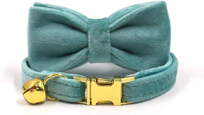 Personalized Cat Collar with Name Tag & Bells,Optional Bow-tie,Colorful Cute Cat Collars for Boys Cats, Soft Durable Custom Kitten Collars for Small Large Cats (Light Green)