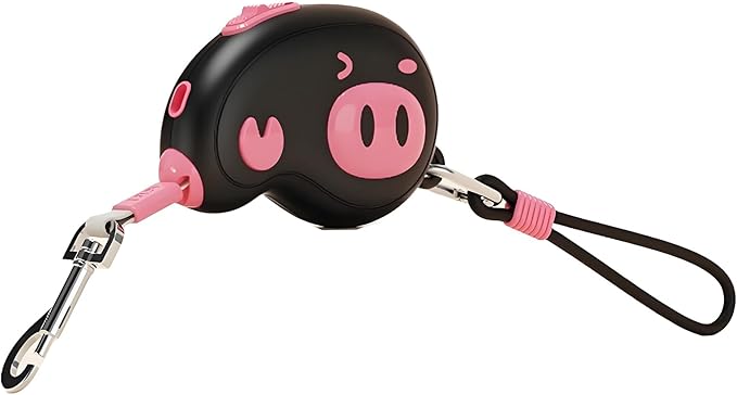 Pink Pig Design Retractable Puppy Leash - Lightweight 100g for Small Dogs, Cats, Rabbit ，Hamster ， 2.2m Rope, 50kg Pull, Capacity with Wrist Strap