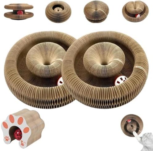 Kitty Kurlz Cat Toy,Magic Organ Cats Scratcher Board,Foldable Recyclable Accordion Toys with Ball for Cats Indoor(2pc)